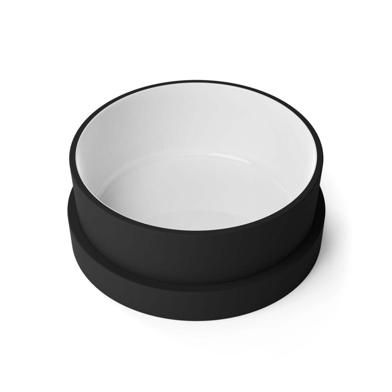 Modern black and white ceramic water bowl with glossy interior for dogs and cats