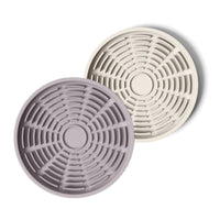 Thumbnail for Circular modern lavender and tan silicone lick mats designed for use with ceramic bowl for dogs and cats