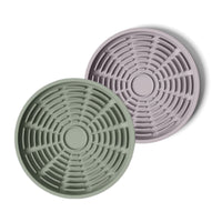 Thumbnail for Circular modern green and lavender silicone lick mats designed for use with ceramic bowl for dogs and cats