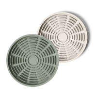 Thumbnail for Circular modern green and tan silicone lick mats designed for use with ceramic bowl for dogs and cats