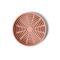 Thumbnail for Circular modern coral pink silicone lick mat designed for use with ceramic bowl for dogs and cats