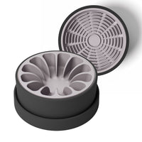 Thumbnail for Modern black ceramic bowl for dogs and cats with lavender silicone slow feeder and lavender silicone lick mat