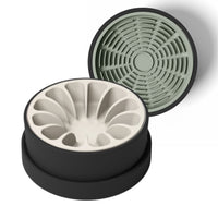 Thumbnail for Modern black ceramic bowl for dogs and cats with tan silicone slow feeder and green silicone lick mat